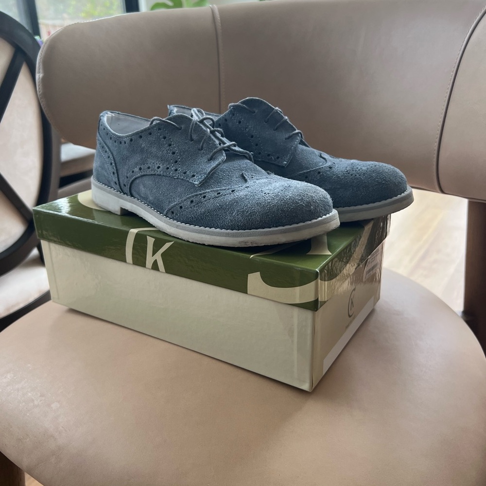 Kids Boys Suede Dress Shoes with laces & Rubber Sole - Blue/grey - Size 38 - Picture 3 of 13